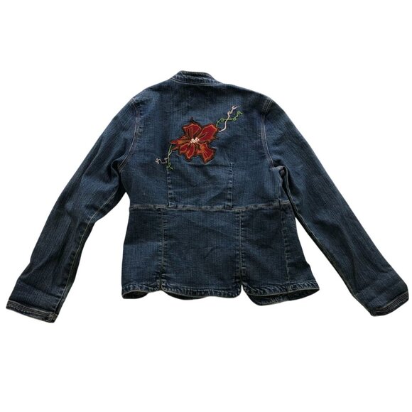Live A Little Women's Jean Jacket Medium Petite Embroidered Floral Boho Y2K - Picture 2 of 14